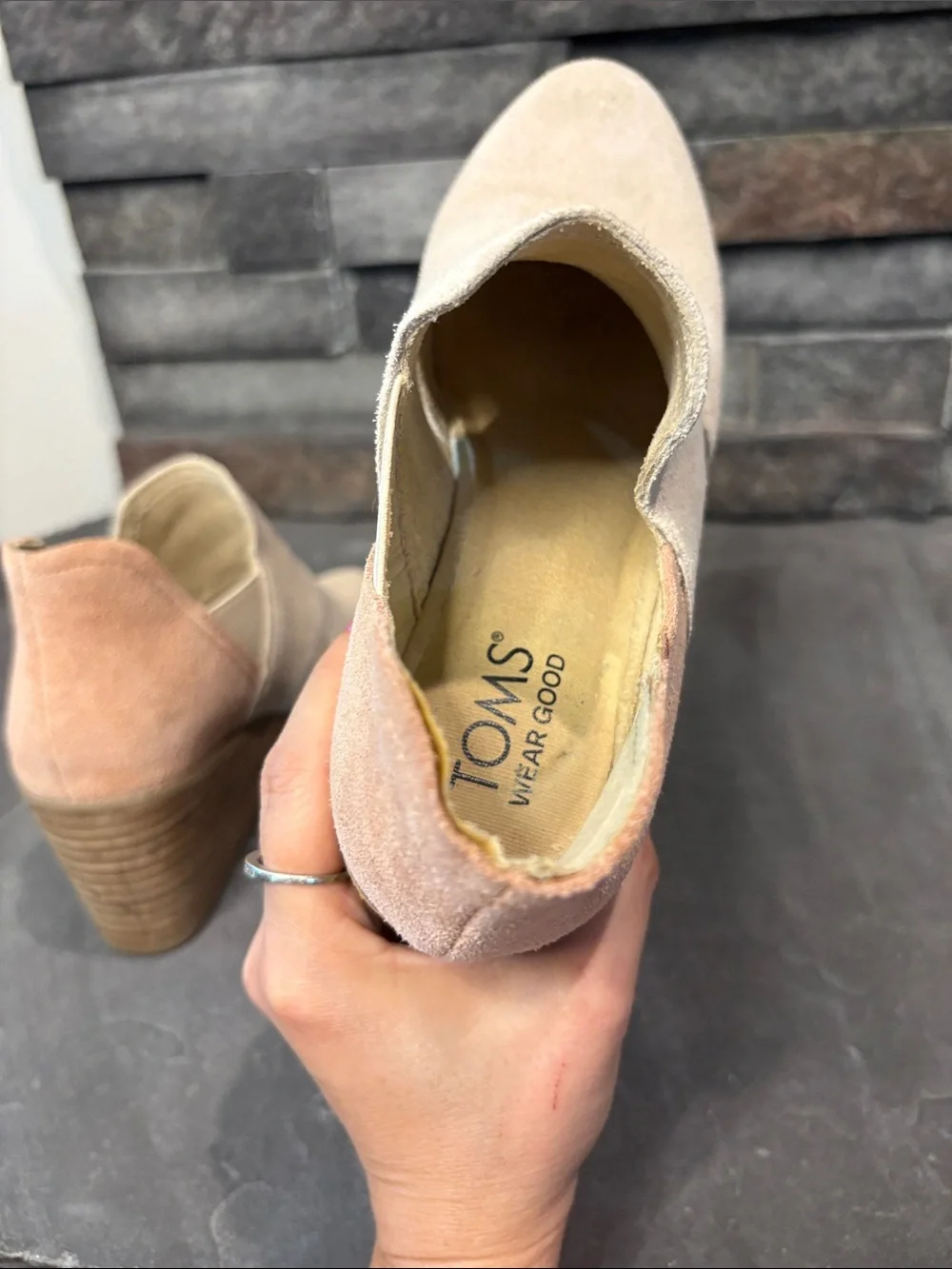Toms Two-Tone Suede Wedge Booties w/ Cutout